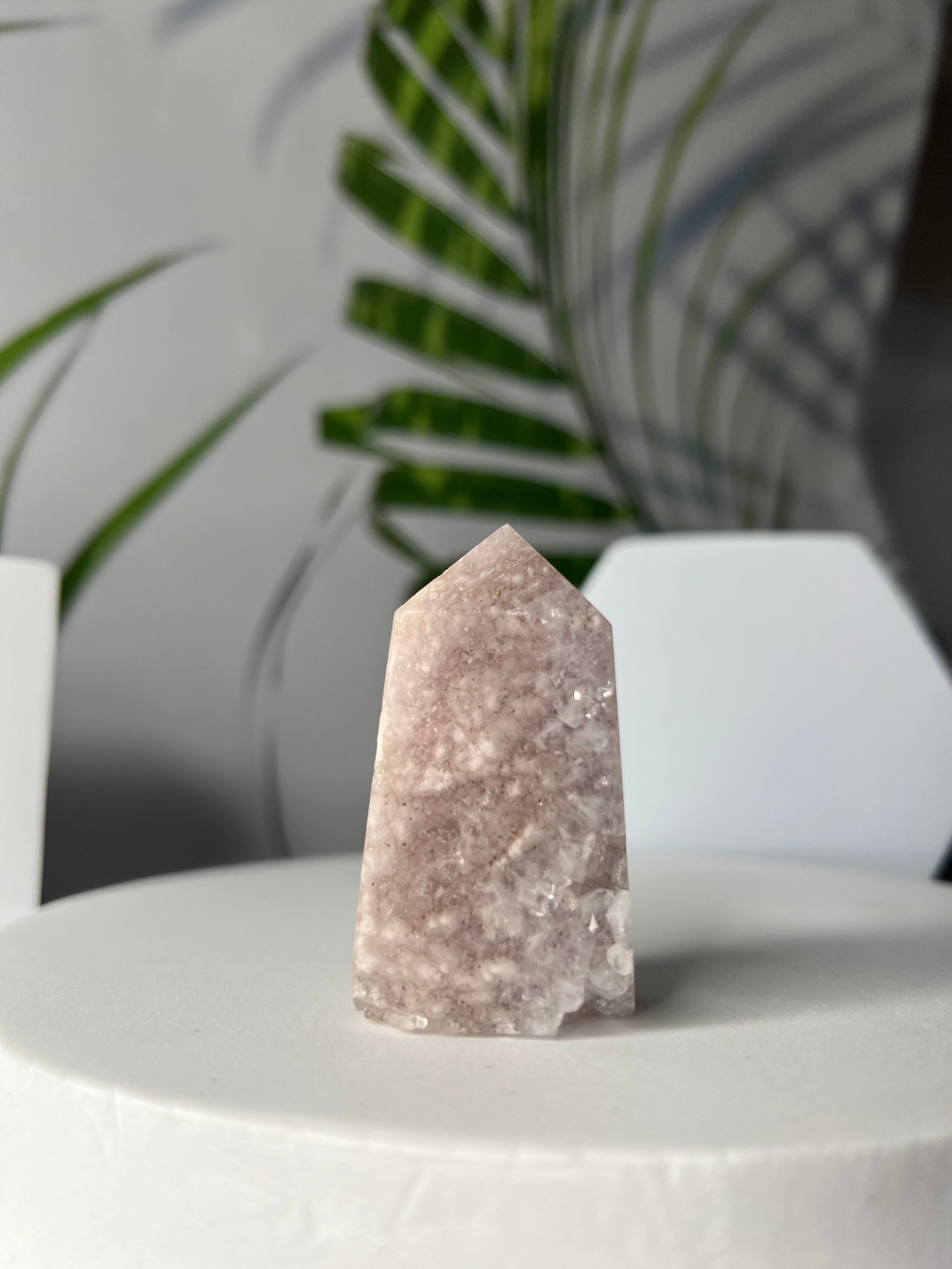 Druzy Pink Amethyst with Flower Agate Tower