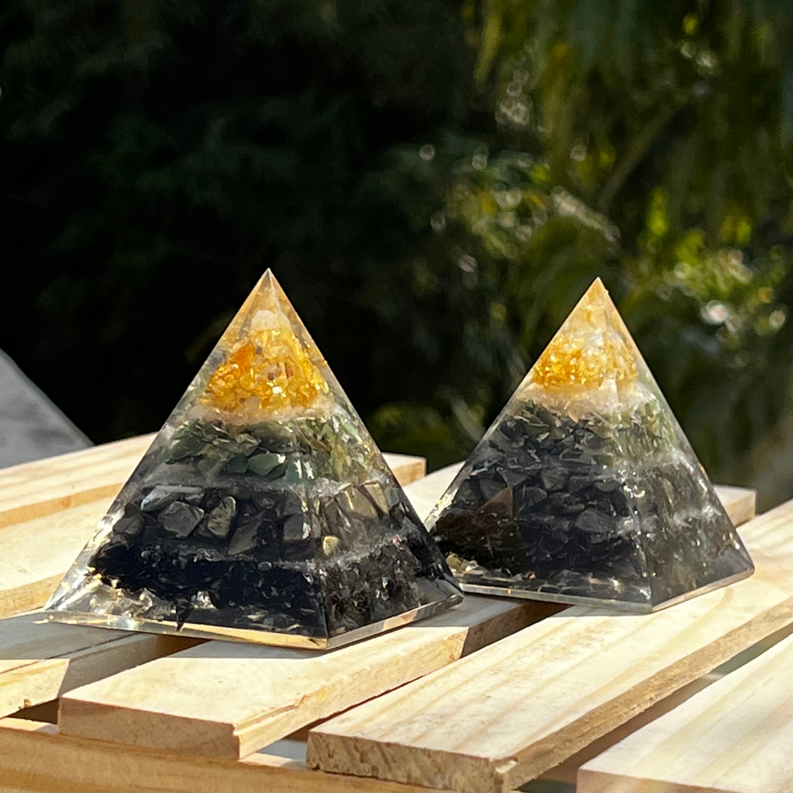 WEALTH MAGNET ORGONE PYRAMID: Citrine, Aventurine, Pyrite, Obsidian, Selenite
