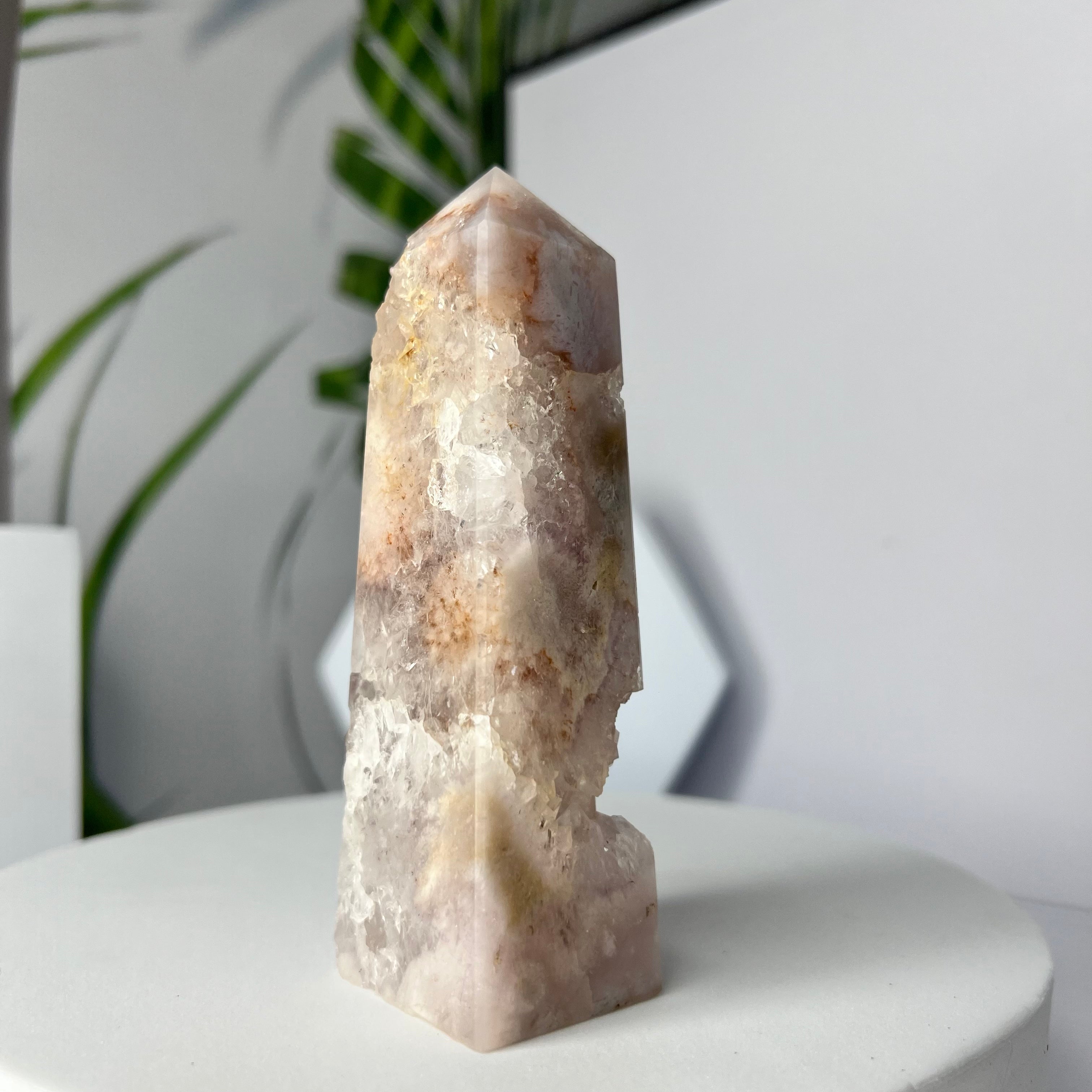 Druzy Pink Amethyst with Flower Agate Tower