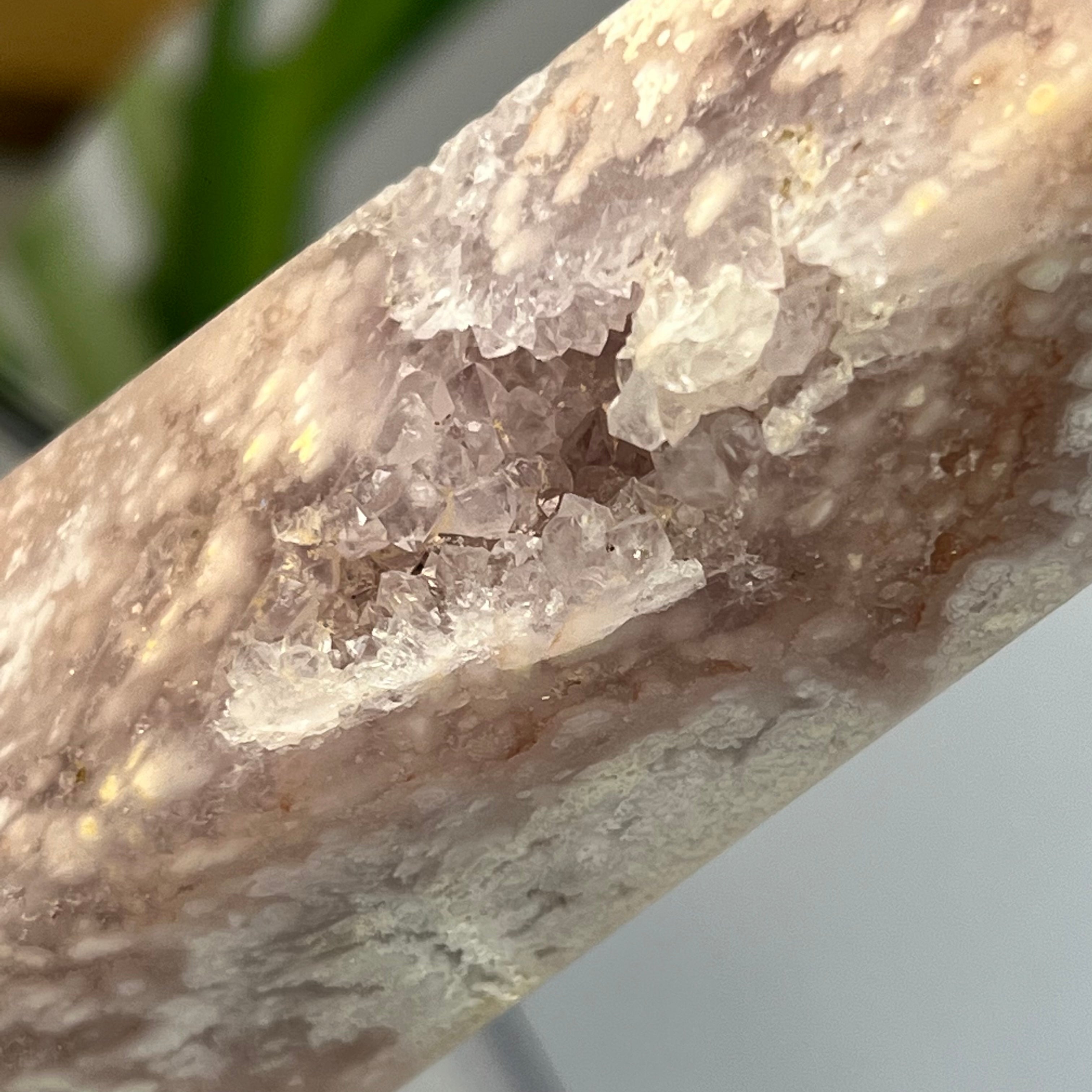 Druzy Pink Amethyst with Flower Agate Tower