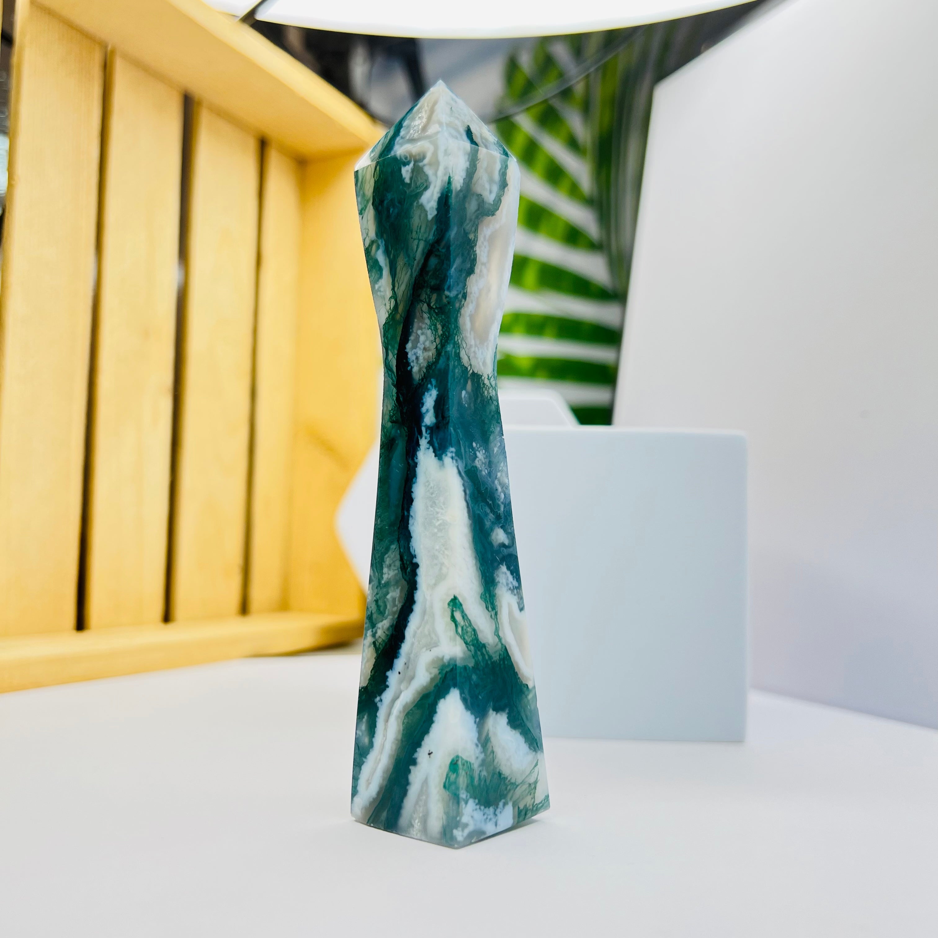 Blue Moss Agate Towers with Druzy.