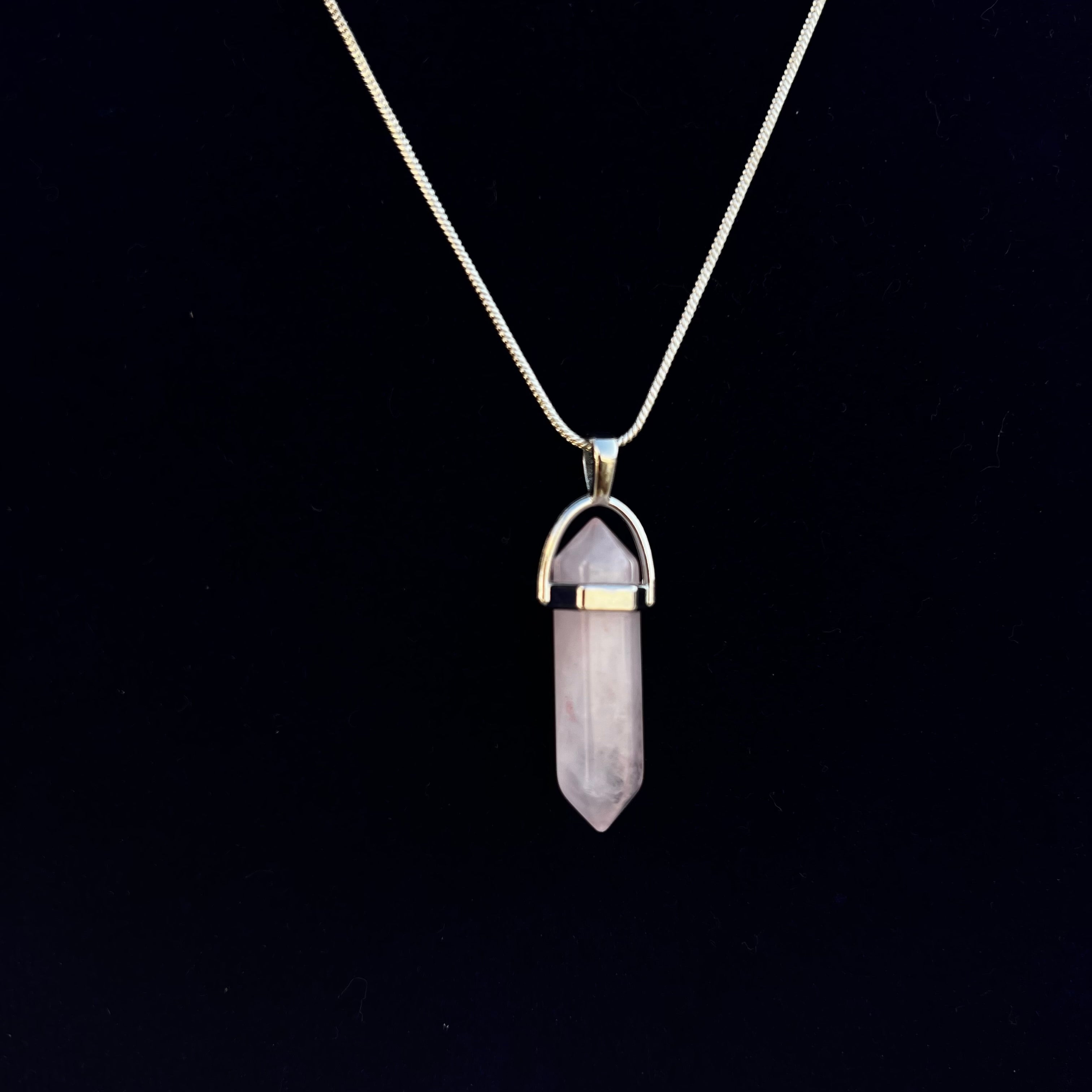 ROSE QUARTZ: GERMAN SILVER PENDANT