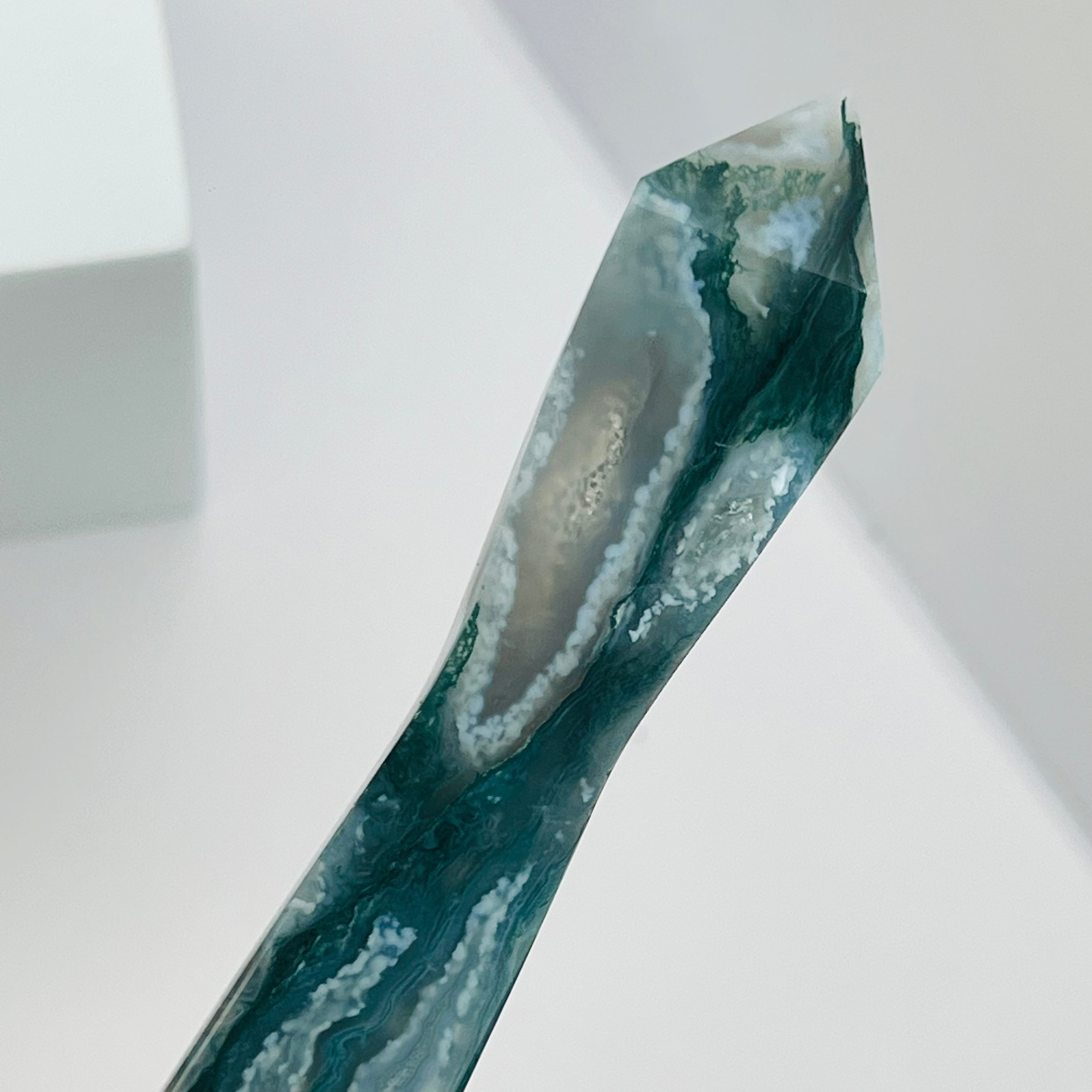Blue Moss Agate Towers with Druzy.