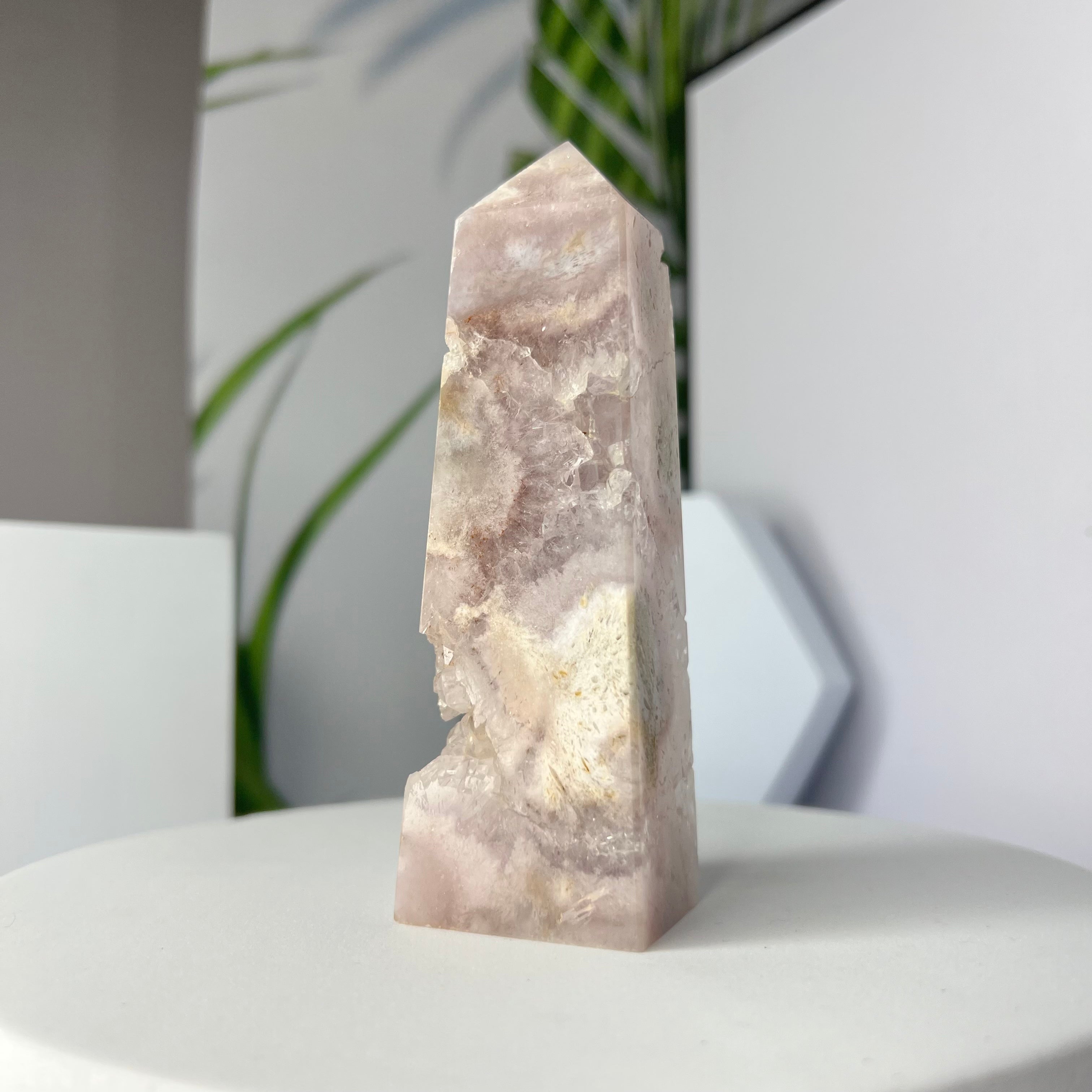 Druzy Pink Amethyst with Flower Agate Tower