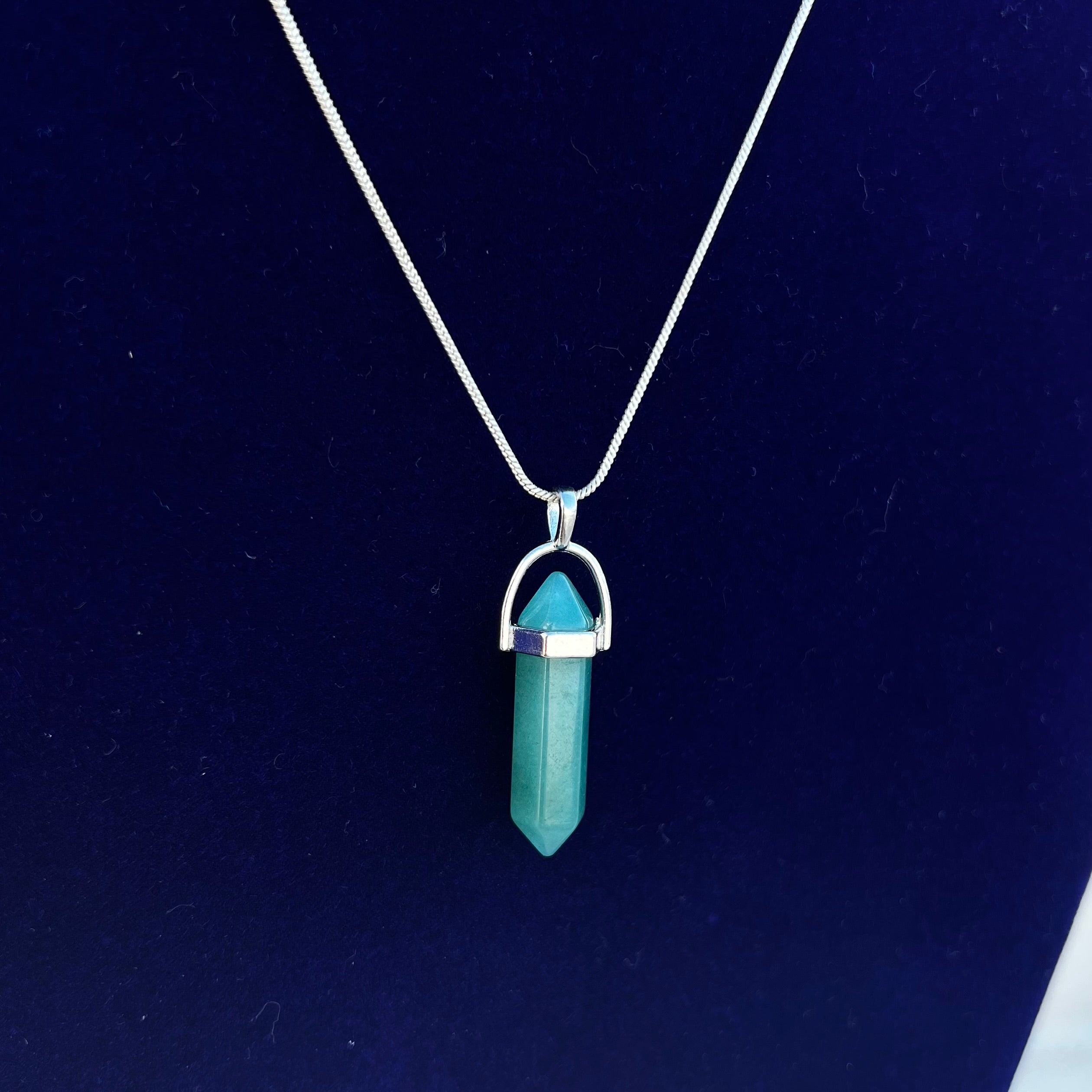 GREEN AVENTURINE: GERMAN SILVER PENDANT