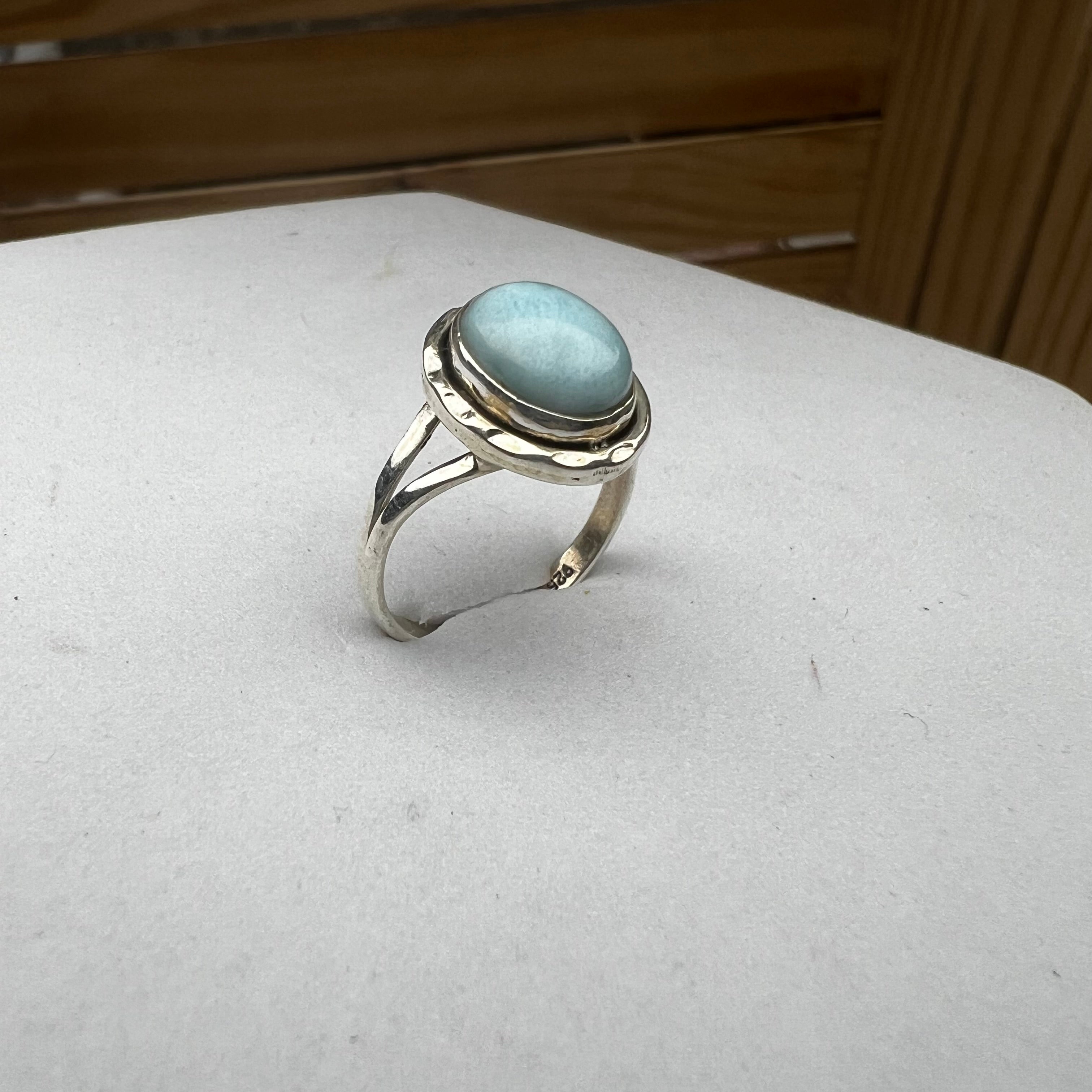 HANDCRAFTED LARIMAR RING IN
SILVER 925 (SIZE 6)