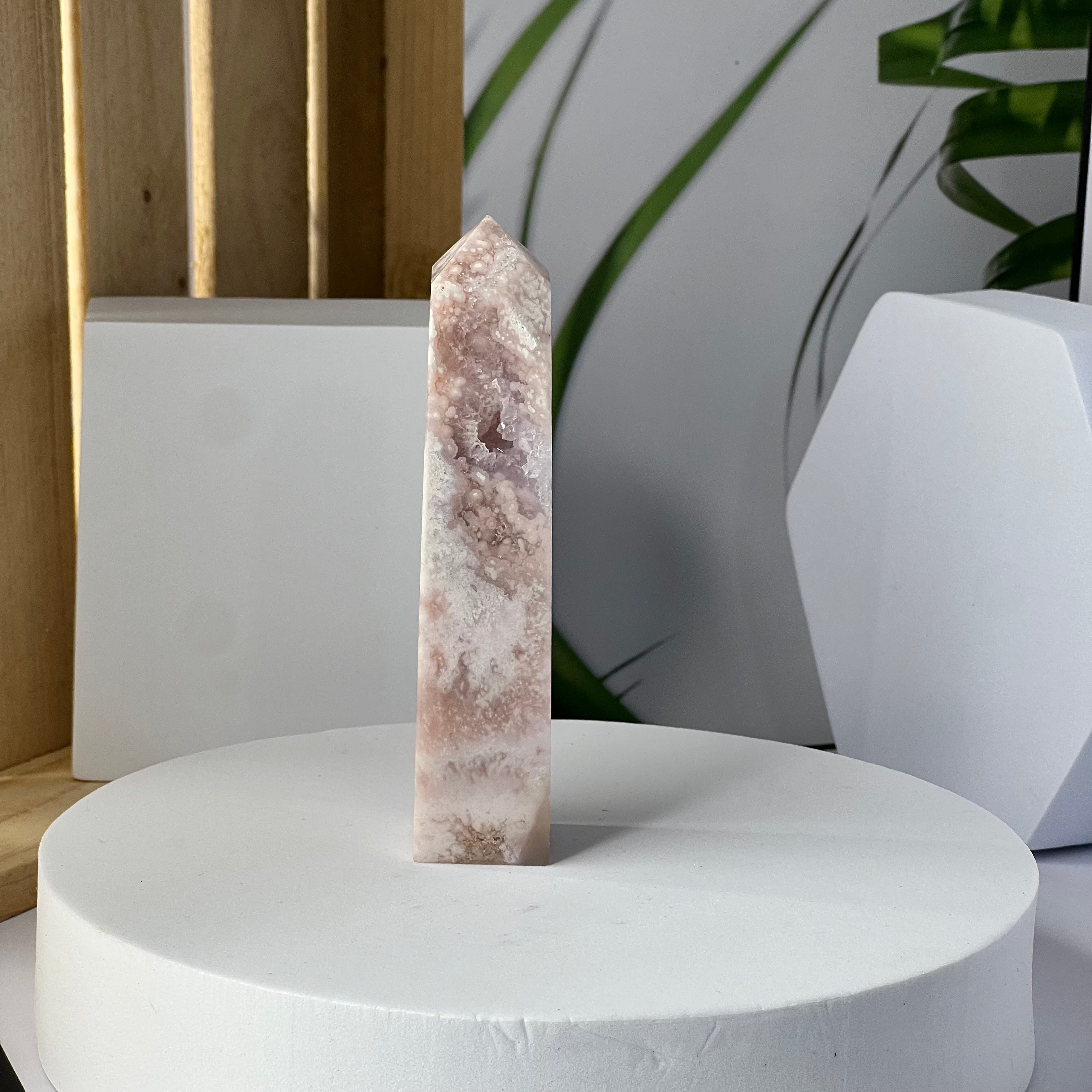 Druzy Pink Amethyst with Flower Agate Tower