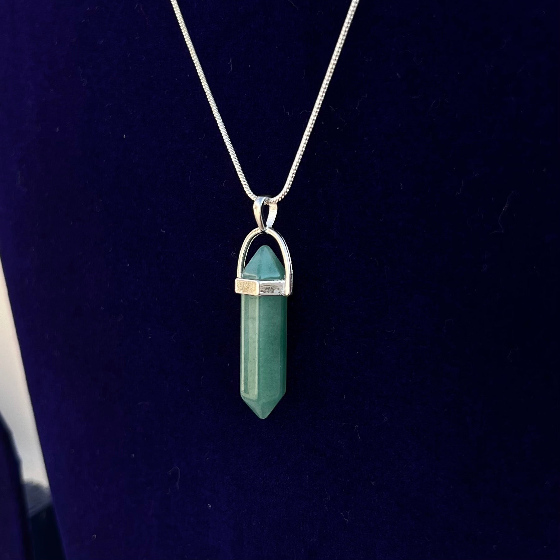 GREEN AVENTURINE: GERMAN SILVER PENDANT