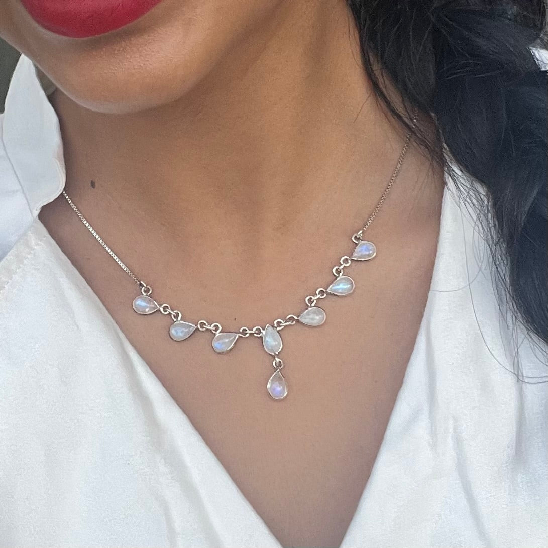 CHANDRA ASHTAKARA NECKLACE - MOONSTONE TEARDROP JEWEL (SILVER 925)