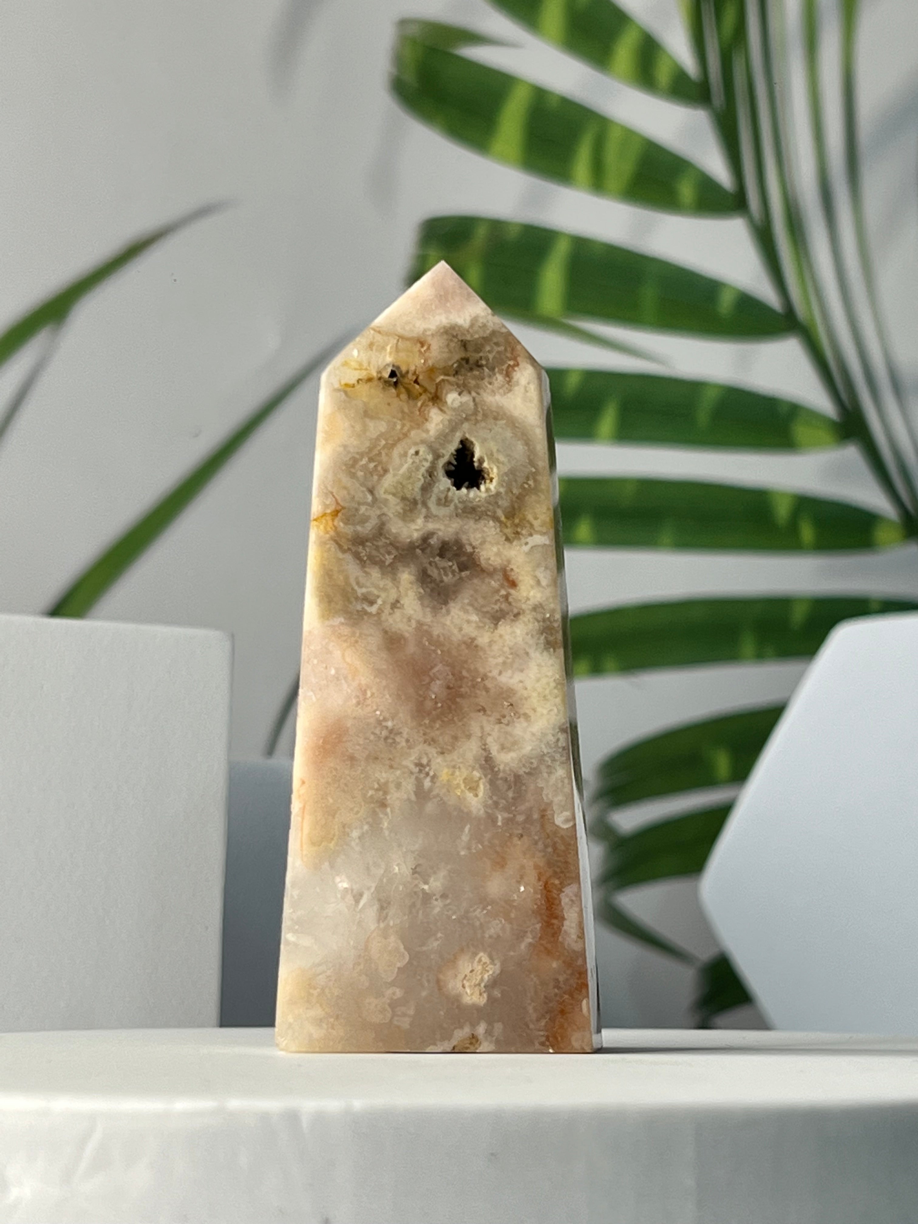 Druzy Pink Amethyst with Flower Agate Tower