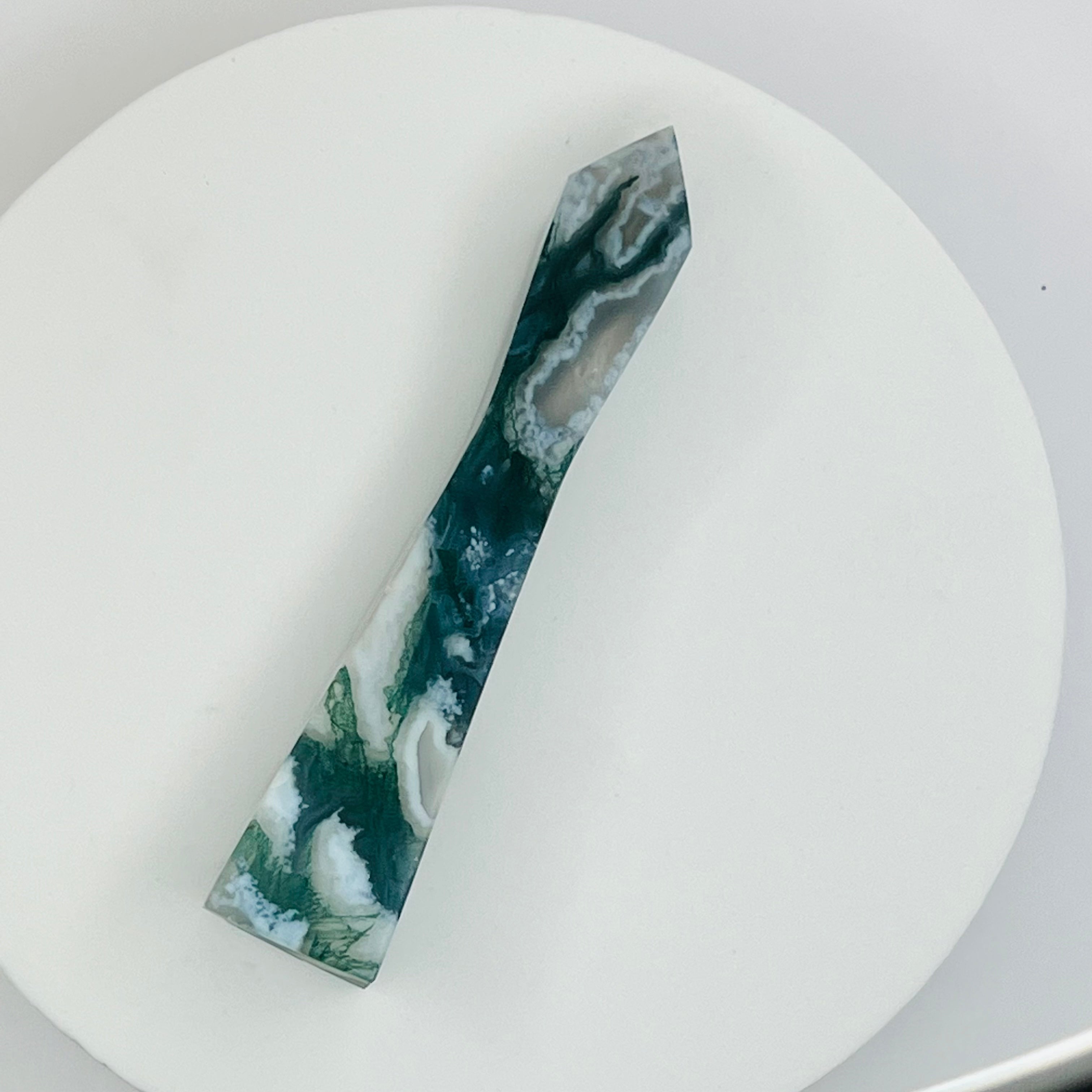 Blue Moss Agate Towers with Druzy.