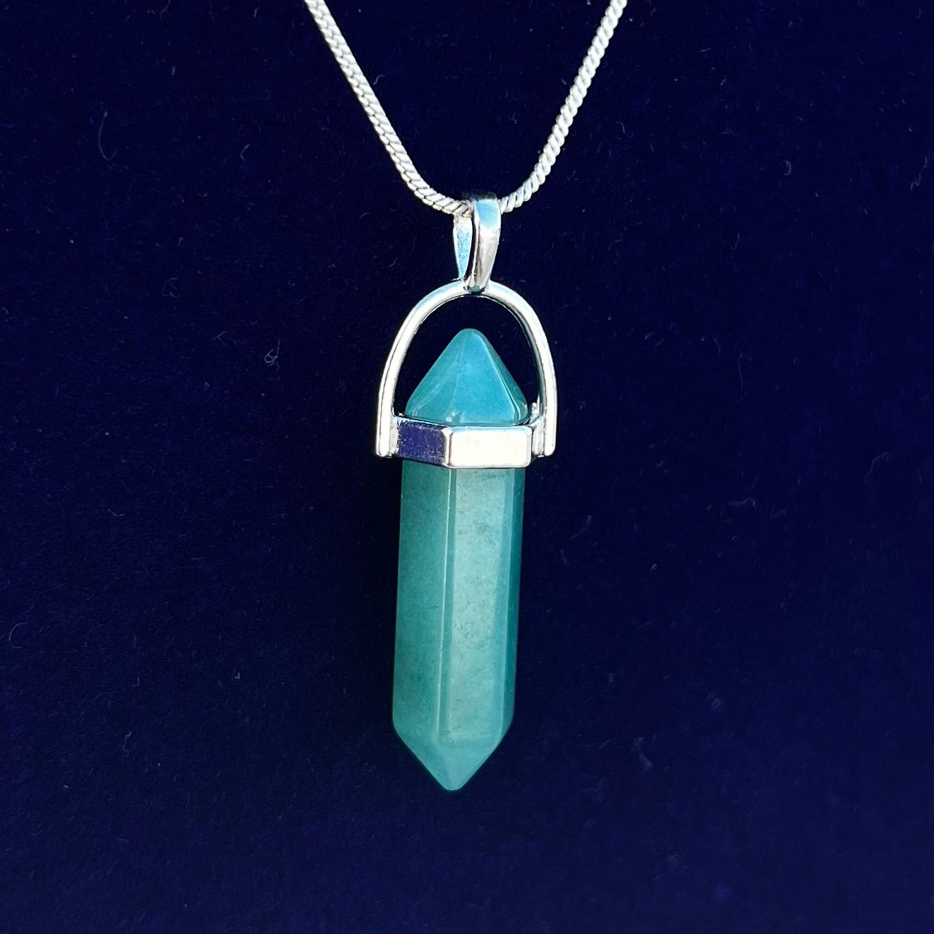 GREEN AVENTURINE: GERMAN SILVER PENDANT