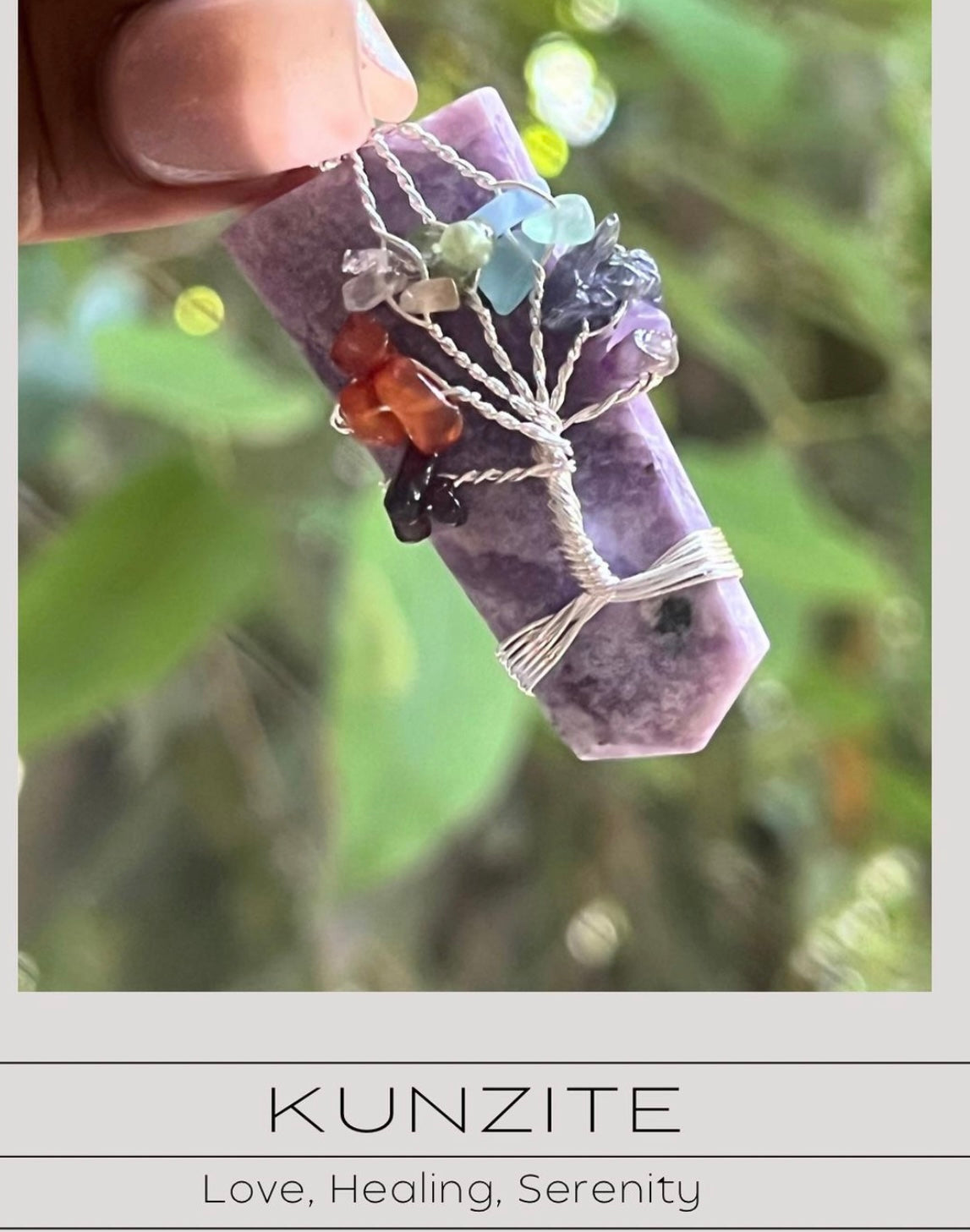 Kunzite Wired Tree of Life Seven Chakra Pendant