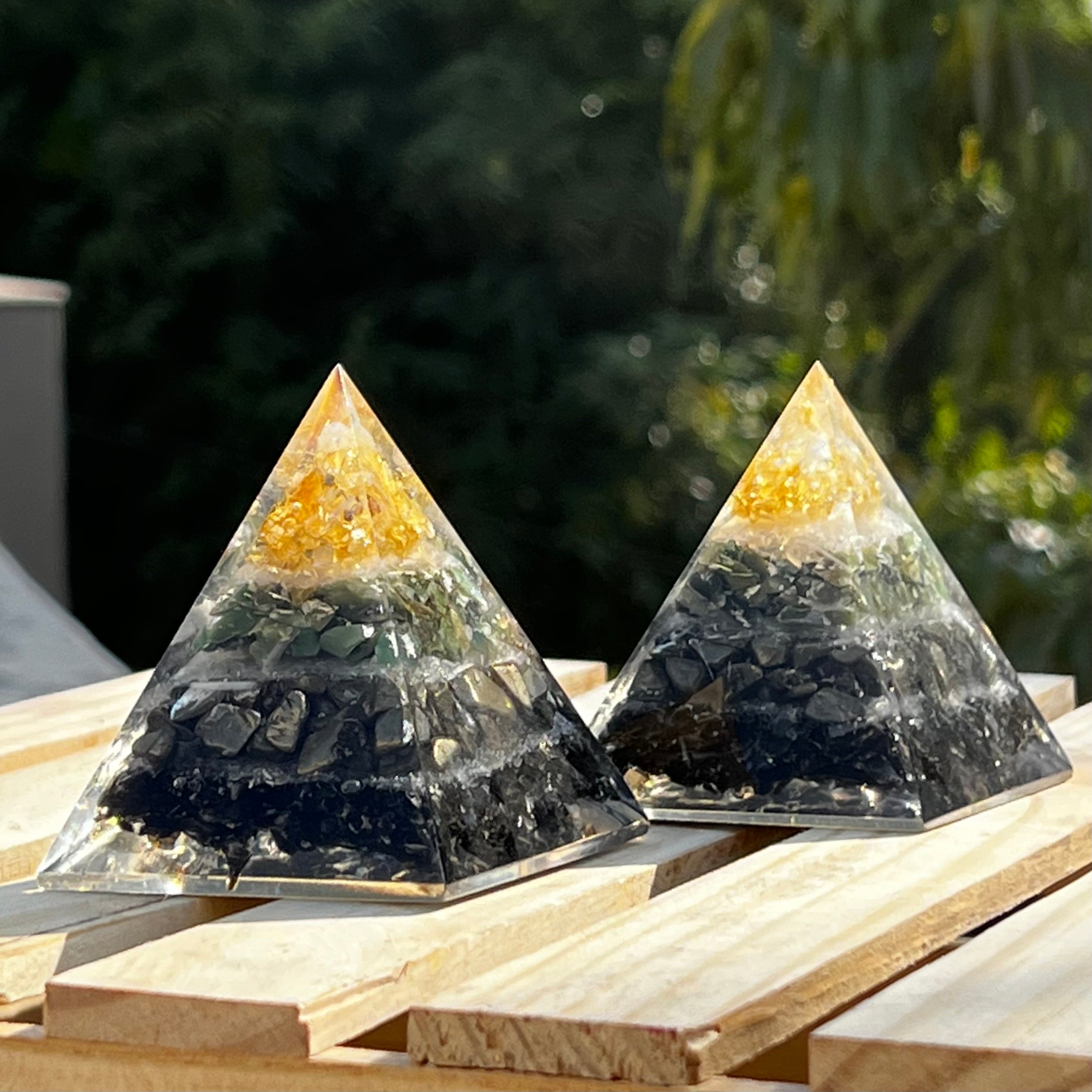 WEALTH MAGNET ORGONE PYRAMID: Citrine, Aventurine, Pyrite, Obsidian, Selenite