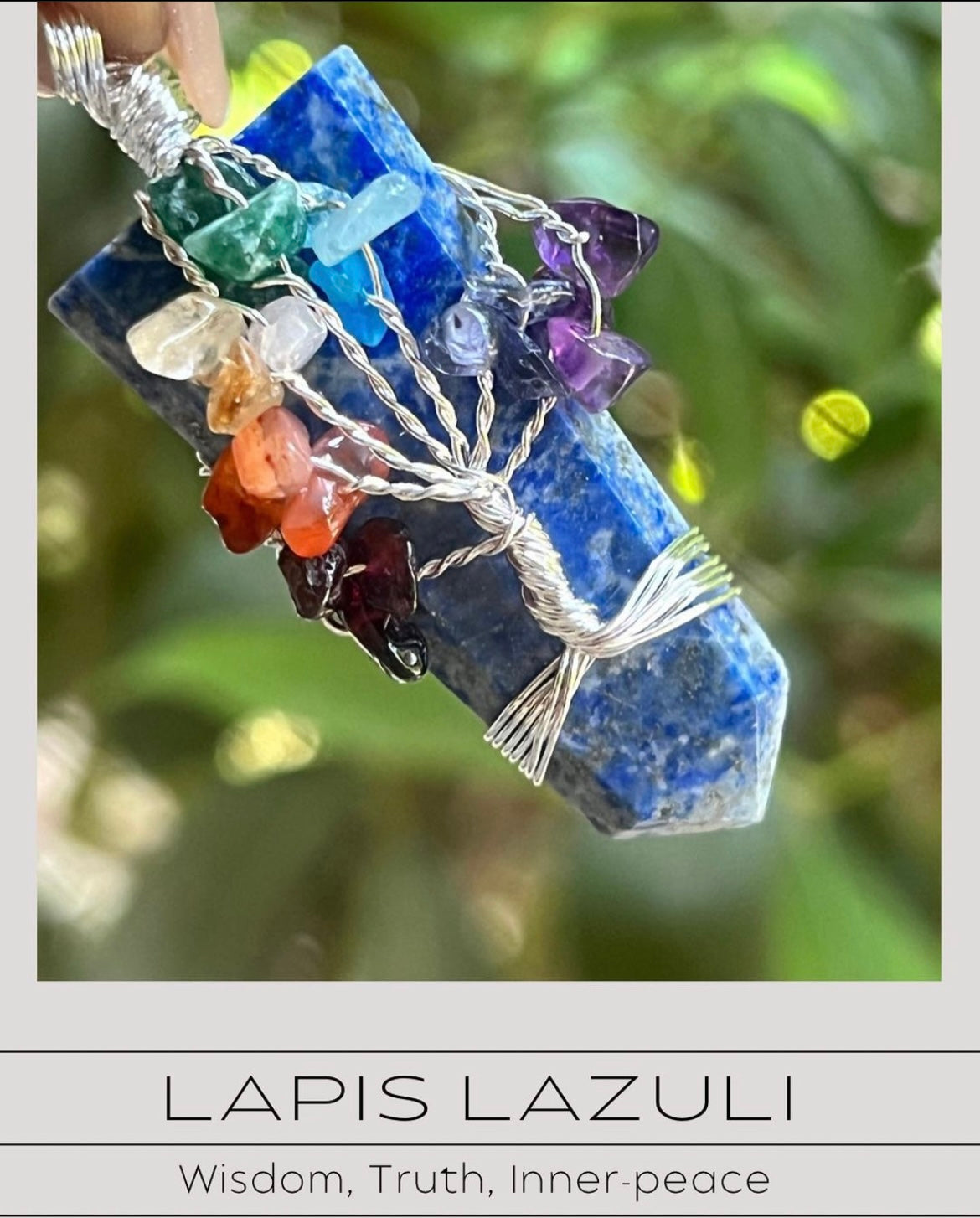 Lapis Lazuli Wired Tree of Life Seven Chakra Pendant