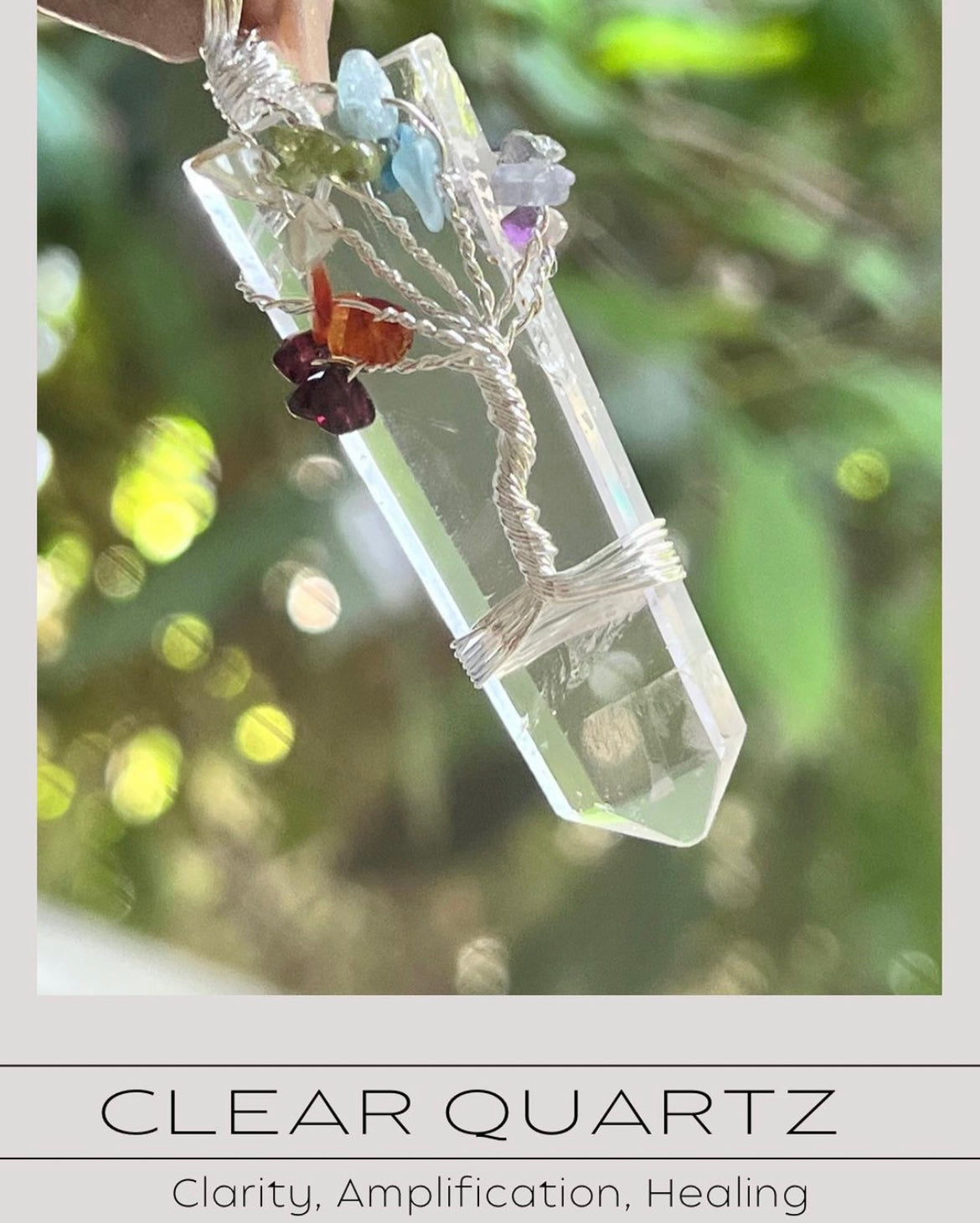 Clear Quartz Wired Tree of Life Seven Chakra Pendant