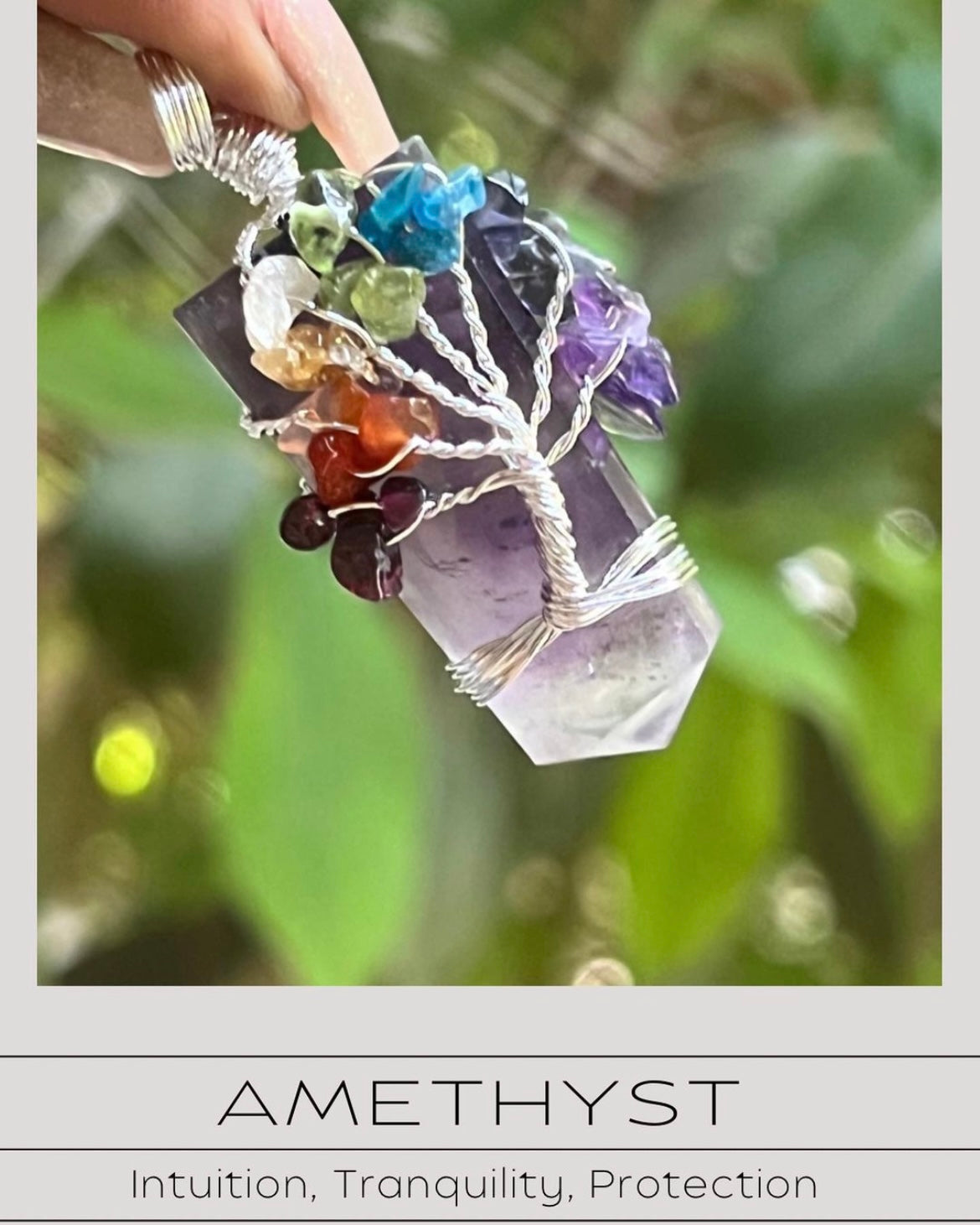 Amethyst Wired Tree of Life Seven Chakra Pendant