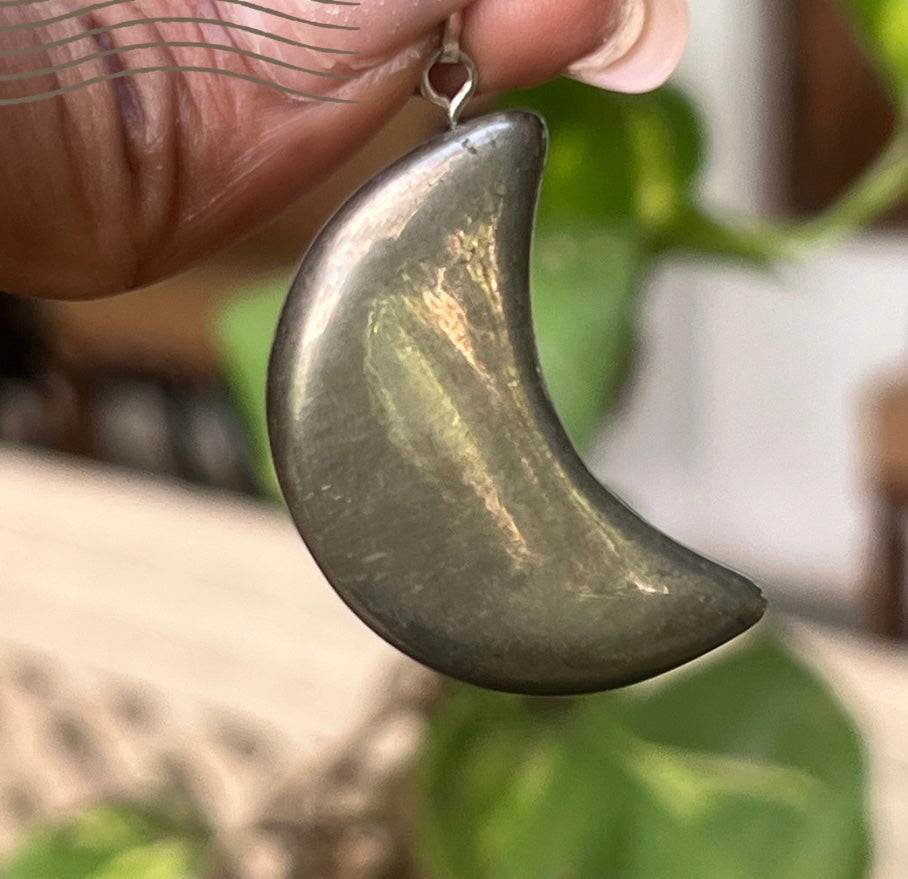 Crescent Moon Shape Pyrite Pendant